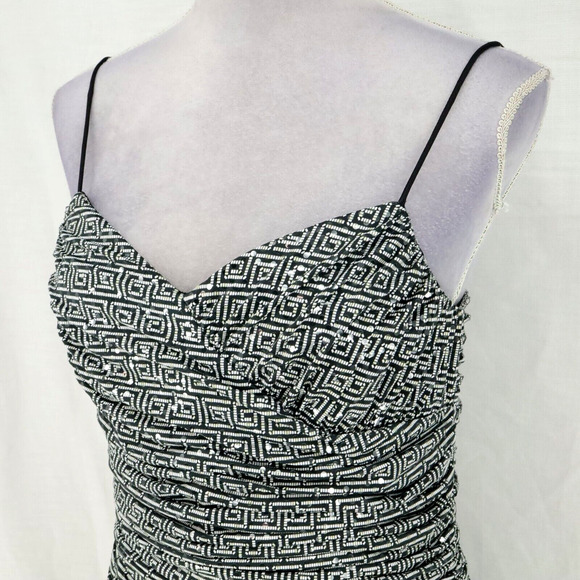 Phoebe Dress Womens 8 Black White Sequins Spaghetti Strap Lined Stretch Bodycon - Picture 8 of 14